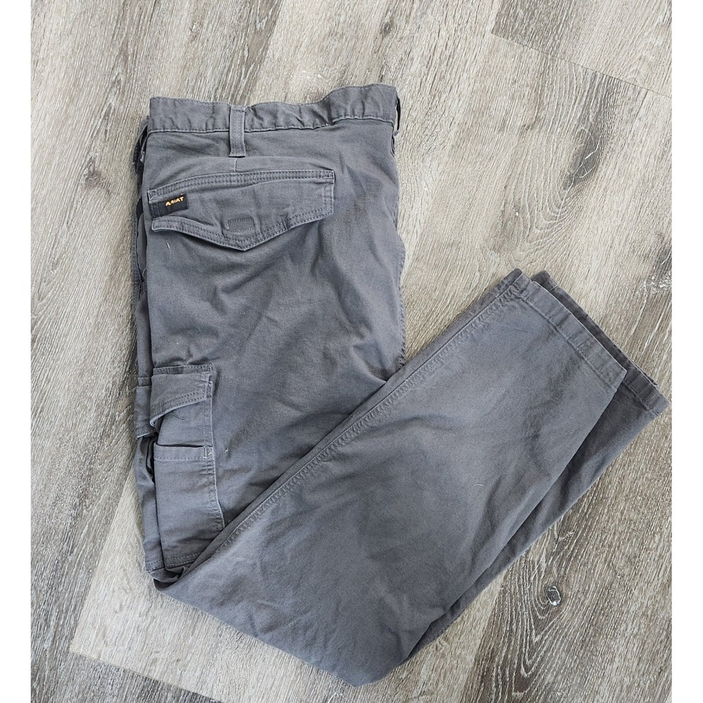 Ariat Rebar M4 Relaxed Straight Cargo Work Pants Gray Mens 46x32